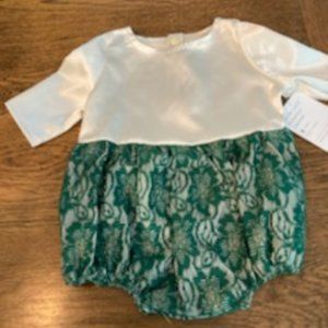 Satin Lace Romper-Emerald